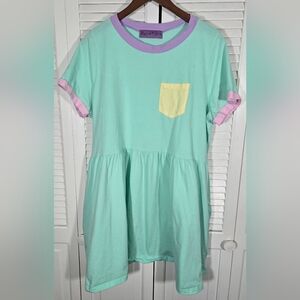 My Violet Cadoodle Mint T Shirt Colorblock Relaxed Fit Midi Dress Sz 3XL